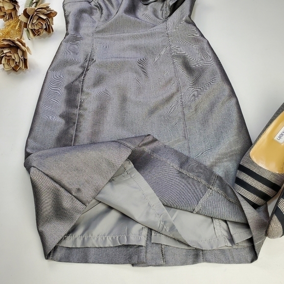Calvin Klein Silver Grey Ruffle Shoulder Dress 2 - Picture 8 of 14